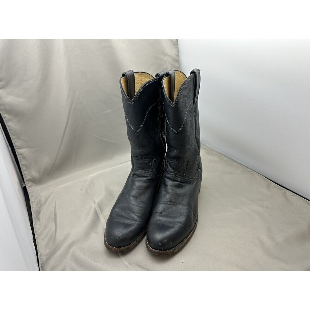 Vintage Justin L 3057 Women's Navy Leather Roper Cowboy Boots Size 6B - Picture 2 of 9